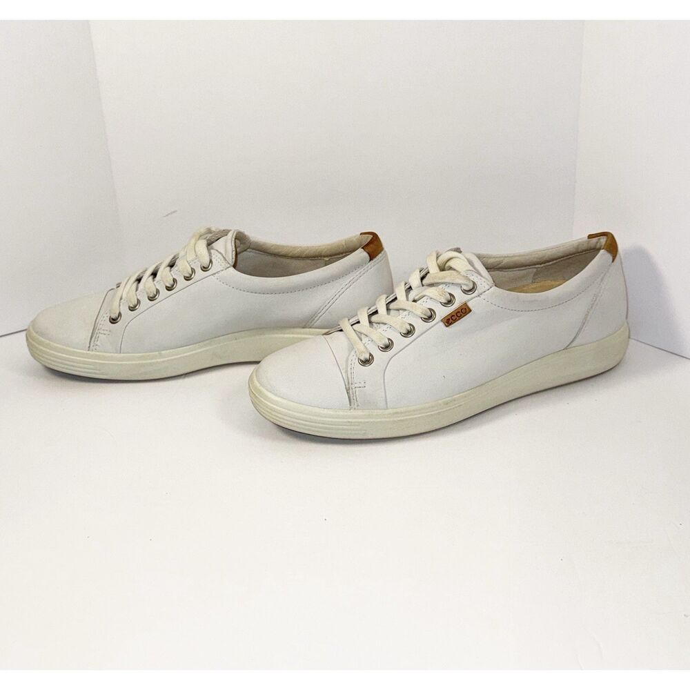 ECCO Soft 7 Leather Sneaker Lace Up White Casual Comfort Walking Travel Sz 8/39